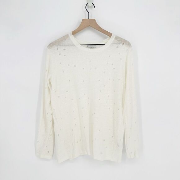 IRO Marvina Linen Long Sleeve Shredded Holes Tee in Ecru Cream Women's XS - Picture 2 of 9